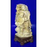 Chinese 19th Century Nice Quality Soapstone Group Figure / Carving - Two Robed Figures Raised on a