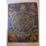 A Fine Quality Hand Painted Tibetan Tanka Laid Out On Linen, Finely Detailed Buddah's 10x12 Inches