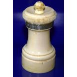 A Victorian - Solid Turned and Carved Ivory and Silver Banded Pepper mill. Hallmark Birmingham 1890,