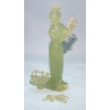 Oriental Jade Figure, Depicting A Geisha Holding A Floral Bouquet, Damage To Bouquet, Height 7.5