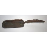 Japanese Meiji Period Bronzed Crumb Scoop, Dragon Motif To The Handle And Flying Geese To The Pan,