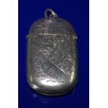 Silver Vesta Case Of Oval Form With Scroll And Floral Engraving, Fully Hallmarked With Striker To