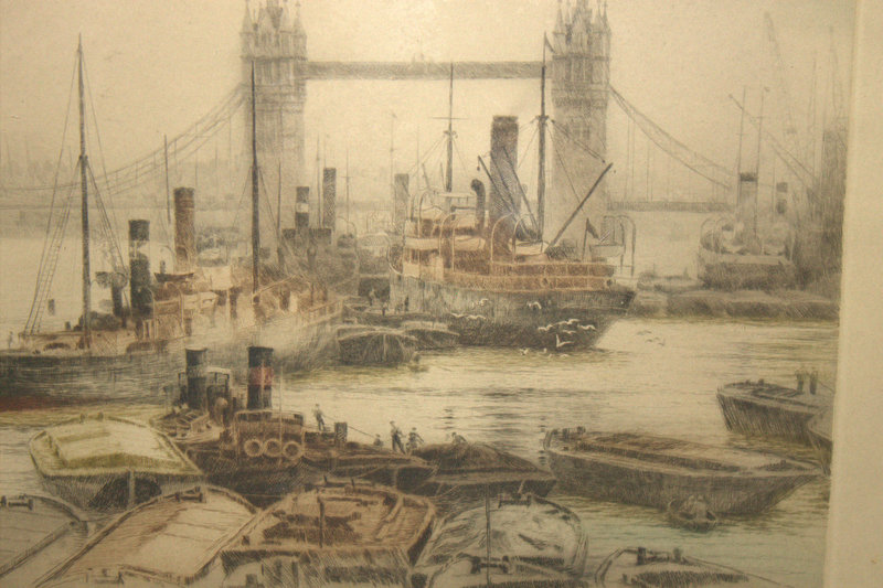 HENRY G WALKER Fine Coloured Etching Of Tower Bridge In The Pool Of London With Shipping, By - Image 2 of 3