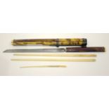 19thC Japanese Tortoise Shell Travelling Chopsticks, Knife And Toothpick Set In Ivory Tipped