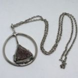 Large Retro Natural Amethyst Mounted Pendant & Chain. This necklace has been skillfully hand