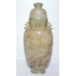 Antique Chinese Celadon Jade Vase, Of Large Proportions, Intricately Carved With A Coiling Dragon Yo