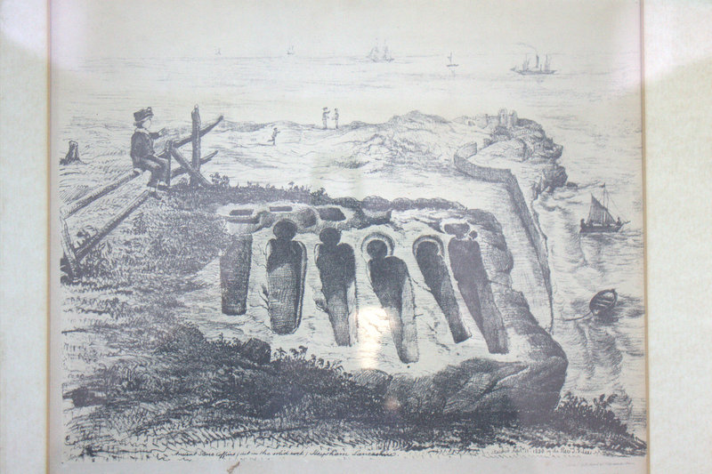 Unusual Lithograph Print Of Ancient Stone Coffins Cut In The Solid Rock, Heysham, Lancashire. - Image 2 of 3