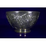 Exceptional Silver Japanese Footed Bowl, Meiji Period, Embossed To The Body with Flowering Prunus,