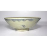 Ming Chinese Export Shallow Bowl, Crackle Celadon Glaze With Underglaze Blue Decoration, Unglazed