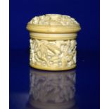 Rare Early 19thC Cantonese Ivory Ladies Lidded Rouge Pot, Finely Carved To The Lid With Chinese