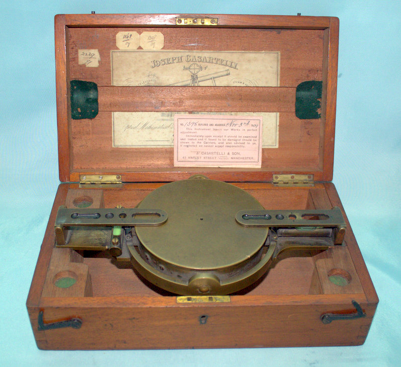 19thC Joseph Casartelli Level And Compass In Fitted Case With Gimbles, Manchester Maker, Together