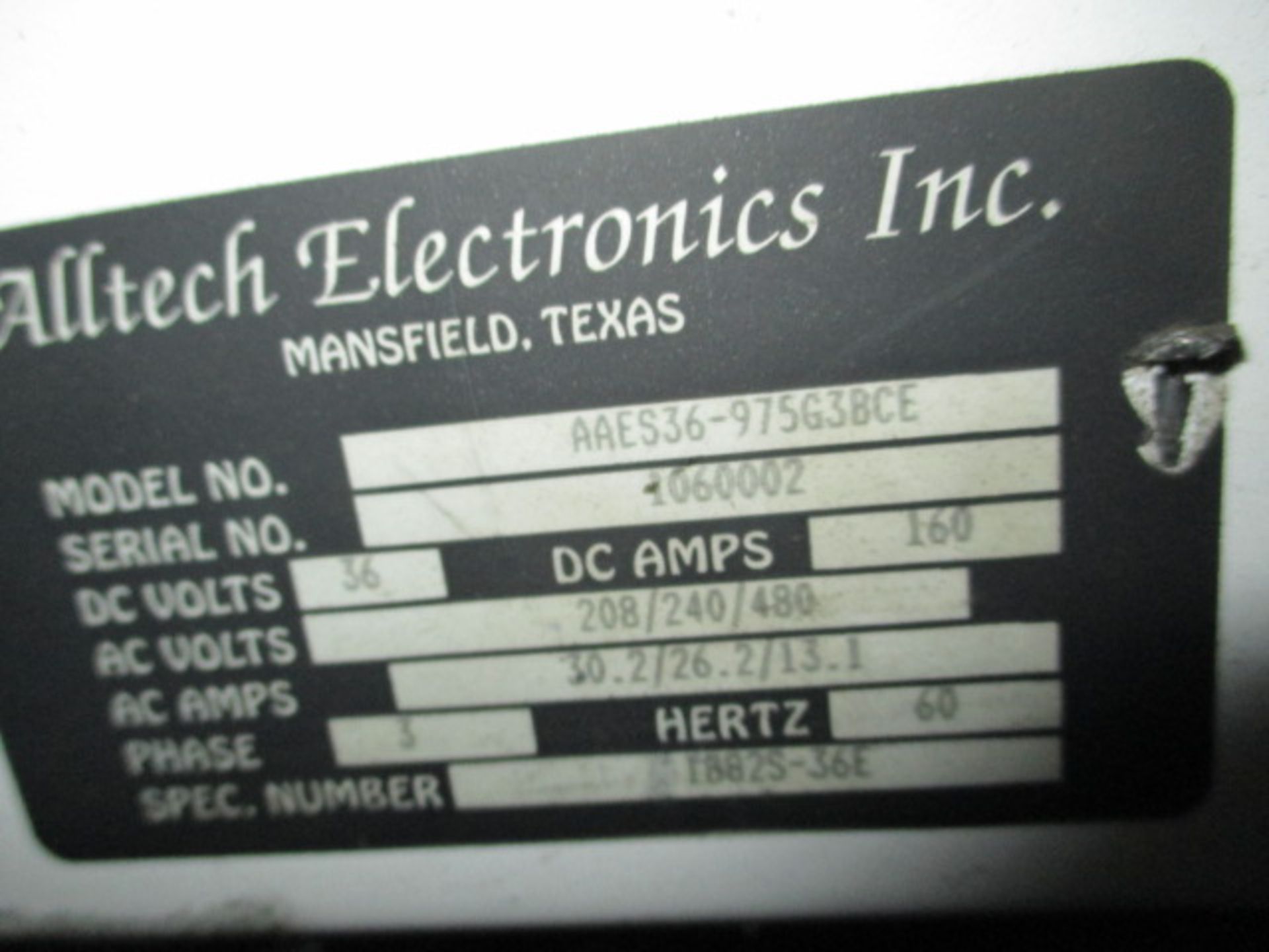 Alltech Electronics AAES36-975G3BCE Forklift Battery Charger. DC 36V, 160A; Power: 208/240/480V, - Image 2 of 2