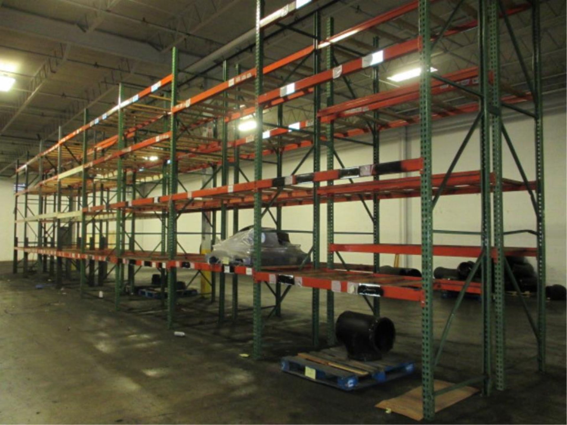 Lot: (4 Tier, 16 sections) Warehouse Pallet Racking, Teardrop Style. Consisting of: (18) Upright