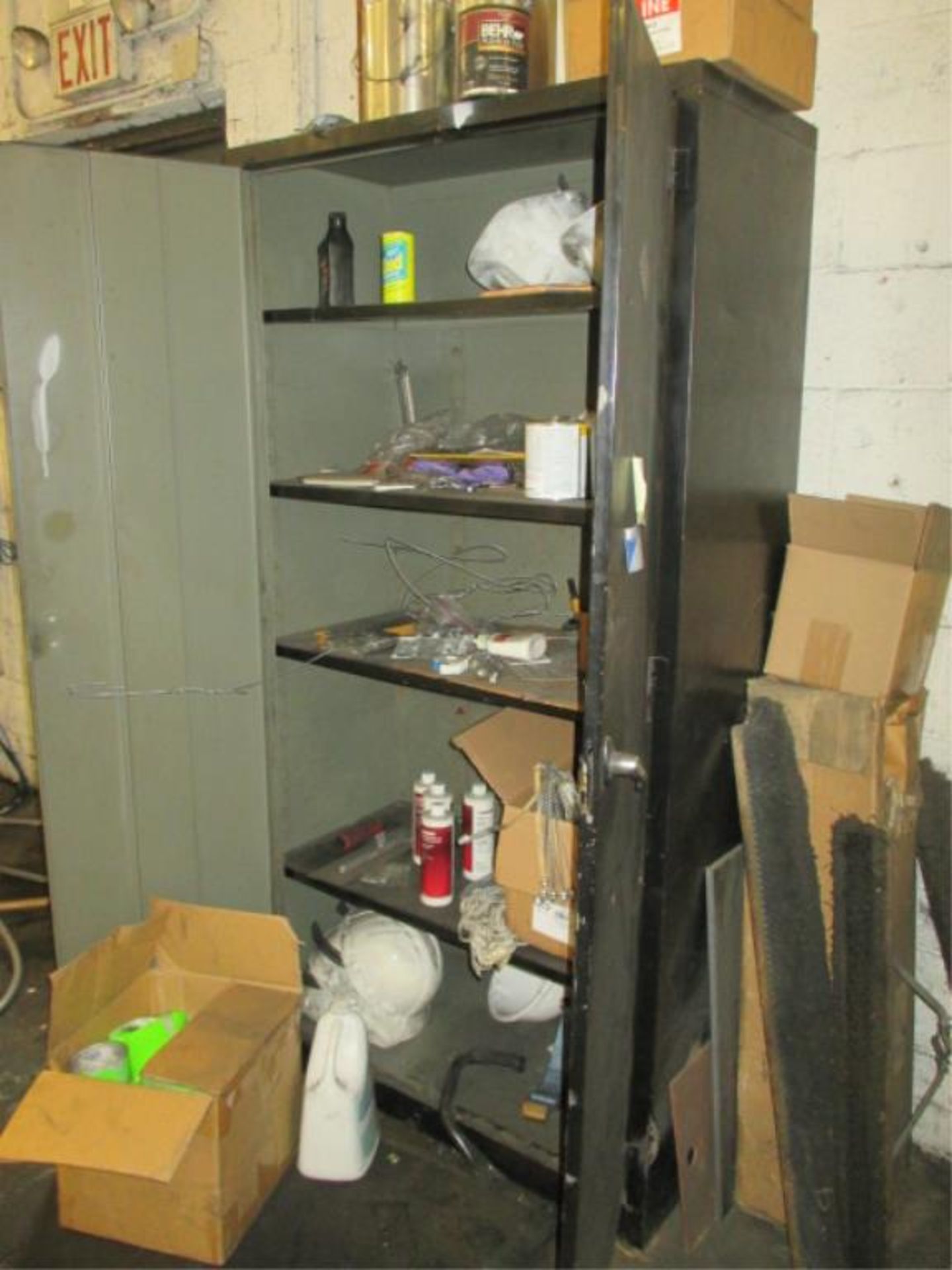 Lot: (2) Metal Tables with Storage Cabinet. 4ft x 4ft and 40in x 40in. Includes Vise. HIT# 2188129. - Image 4 of 4