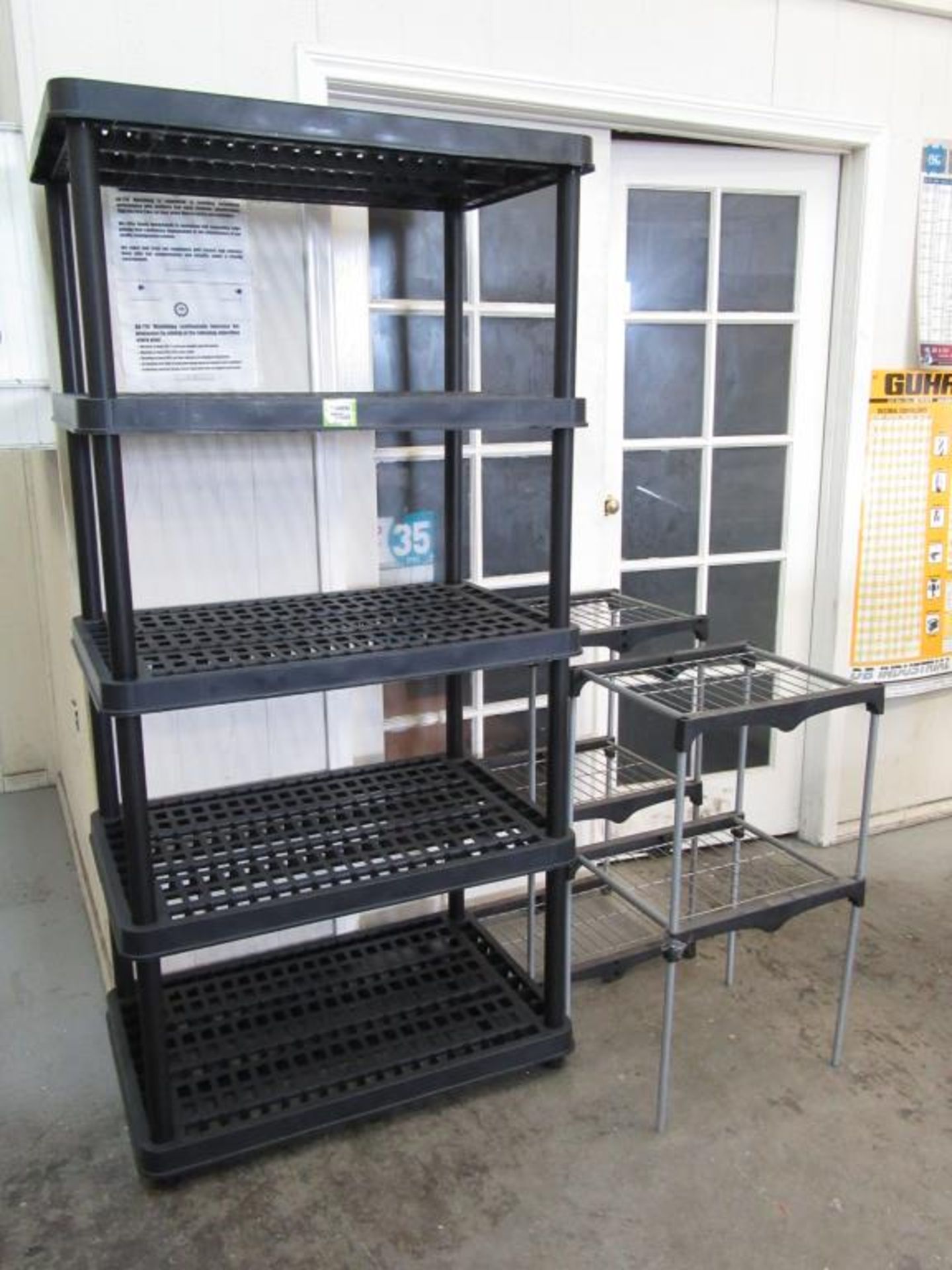 Lot: (3) Assorted Storage Shelf Units, Consisting of: (1) 5-Tier Plastic Unit 73"H x 36"W x 24"