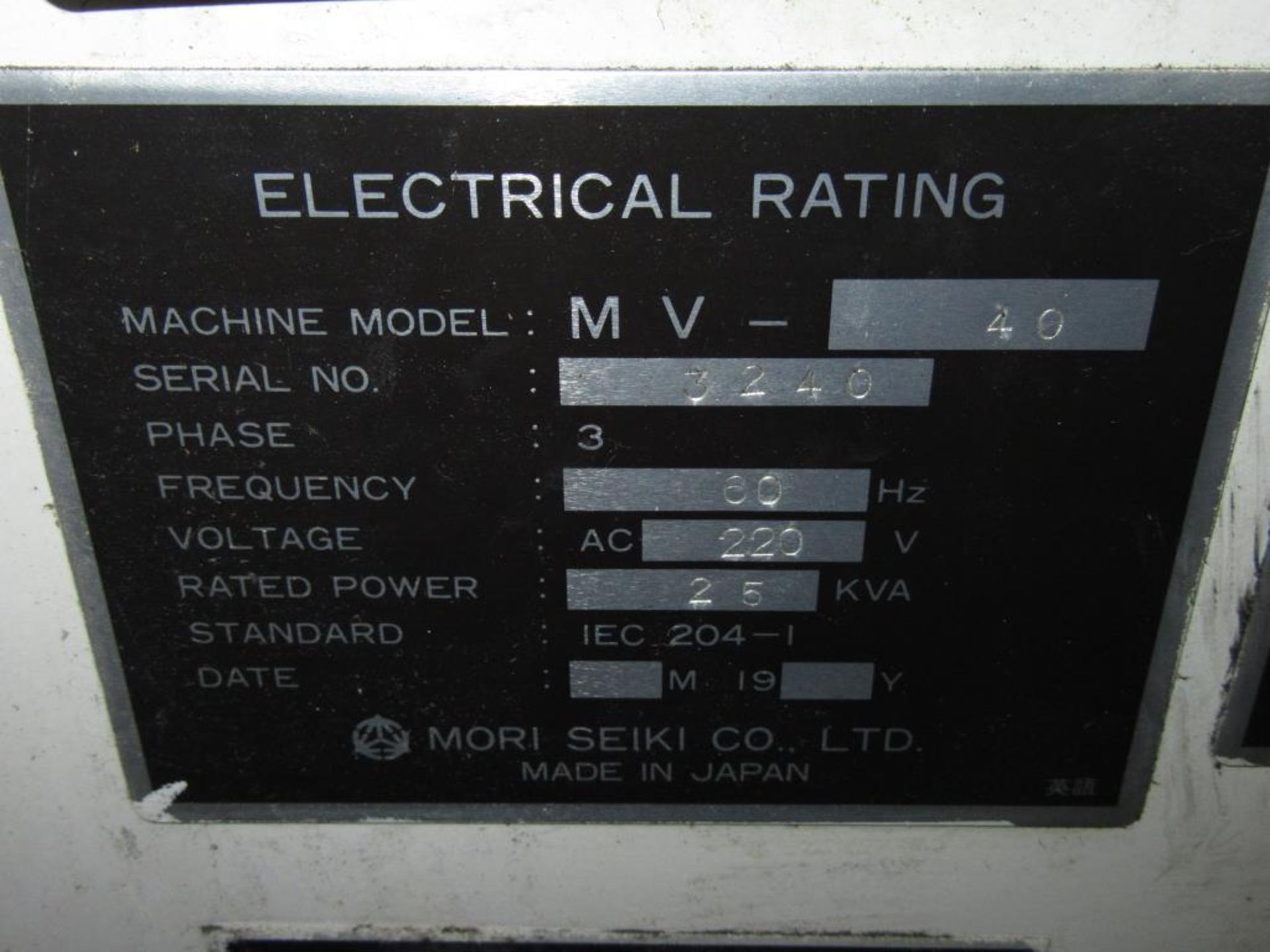 Mori Seiki MV-40B 1991 - CNC Vertical Machining Center with MF-M4 3-Axis Control Panel, Table Size - Image 8 of 11