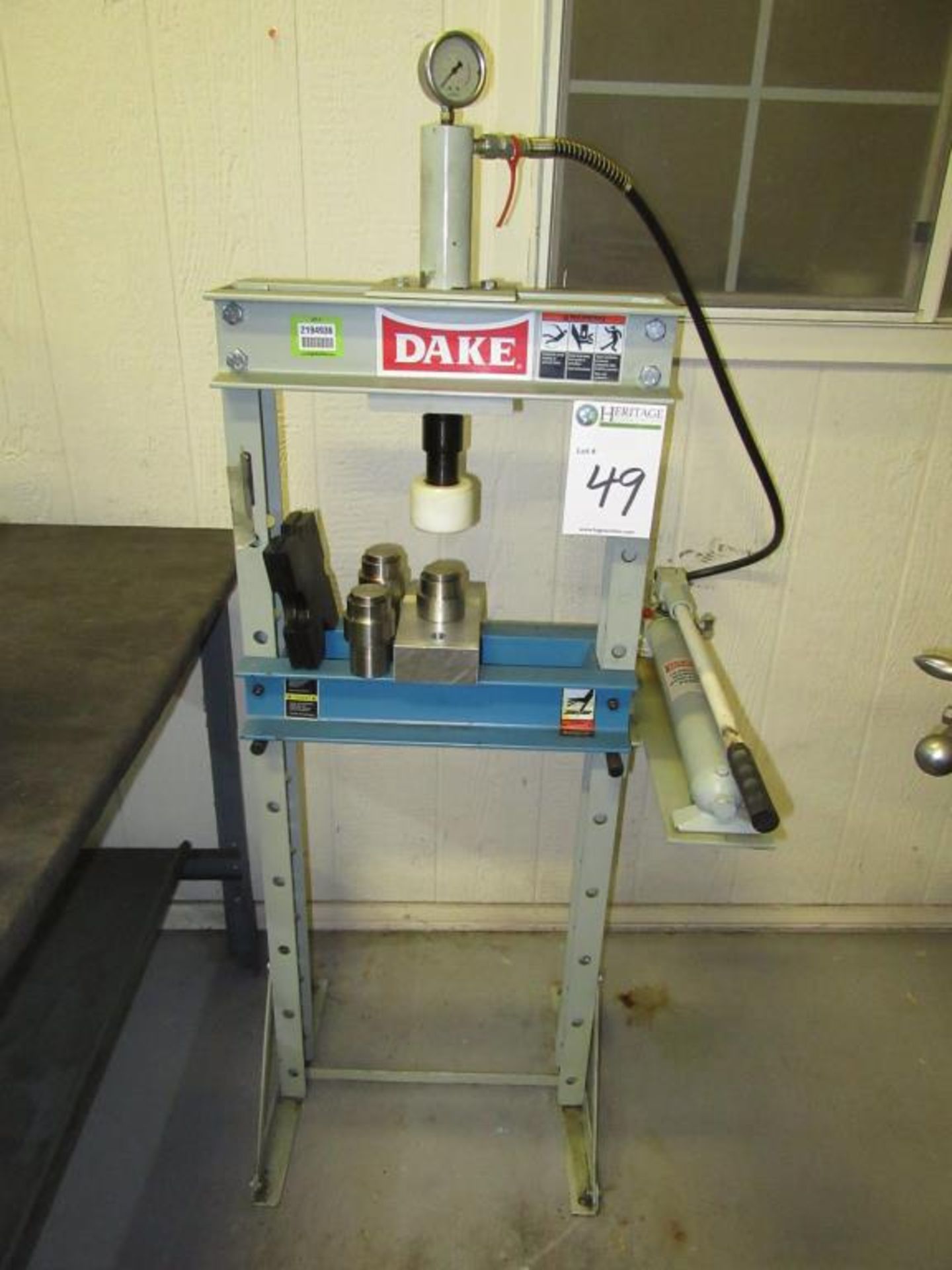 Dake 10,000 PSI Hydraulic Shop Press 50"H x 20"W x 7"D with Manual Pump, Overall Dimensions: 60"H