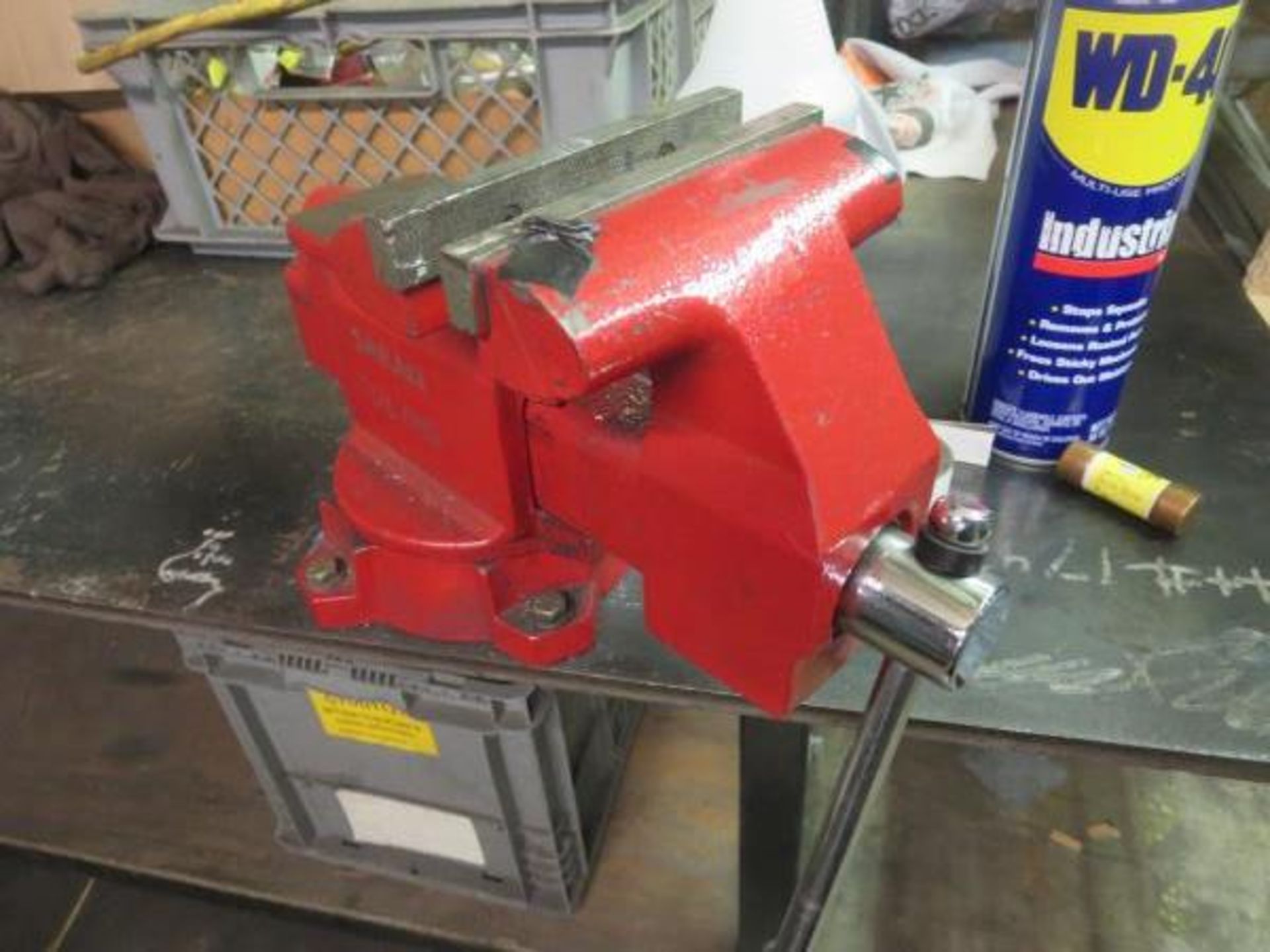 Work Bench, on casters 36" x 80" x 35 1/2"h with 5 1/2" vise. Contents on top & Bottom not - Image 2 of 2