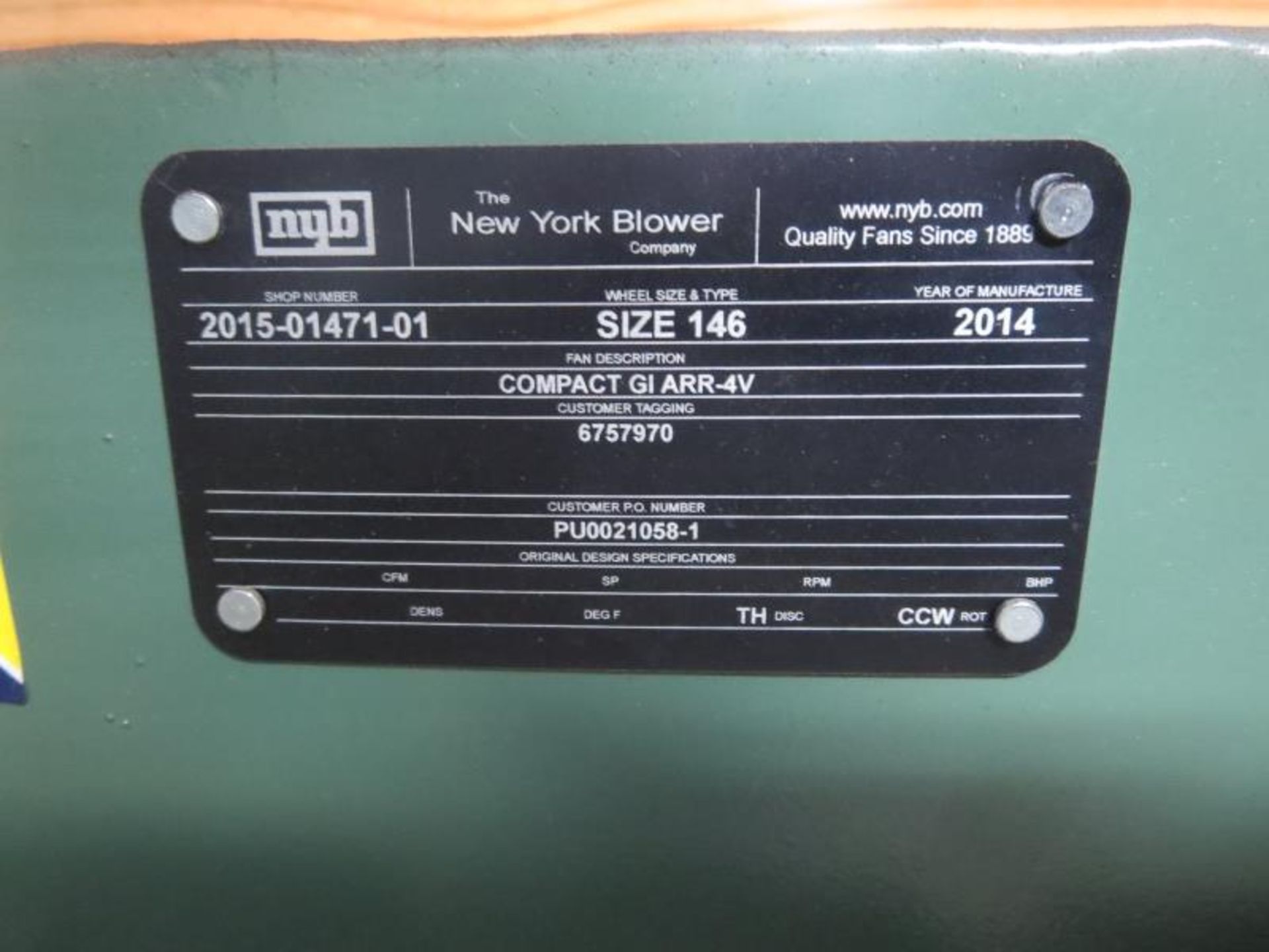 New York Blower Compact G1-ARR-4L Blower. Size 146, In original crate. Hit # 2202970. Bldg.1.8.4. - Image 3 of 3