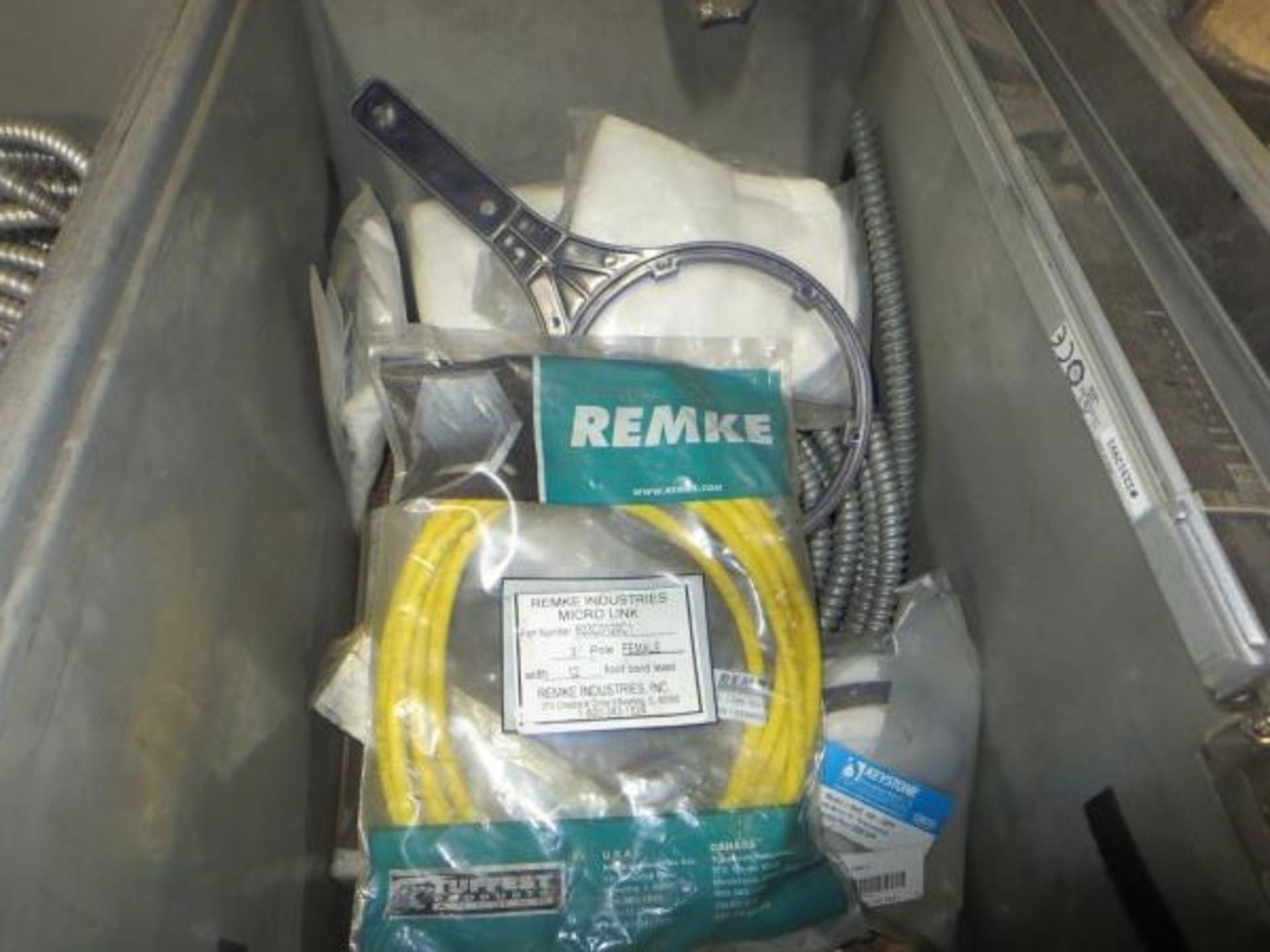 Assorted Parts. Lot 1 Skid 18 totes with parts, Keyence light curtains, conduit, Vibration - Image 3 of 8