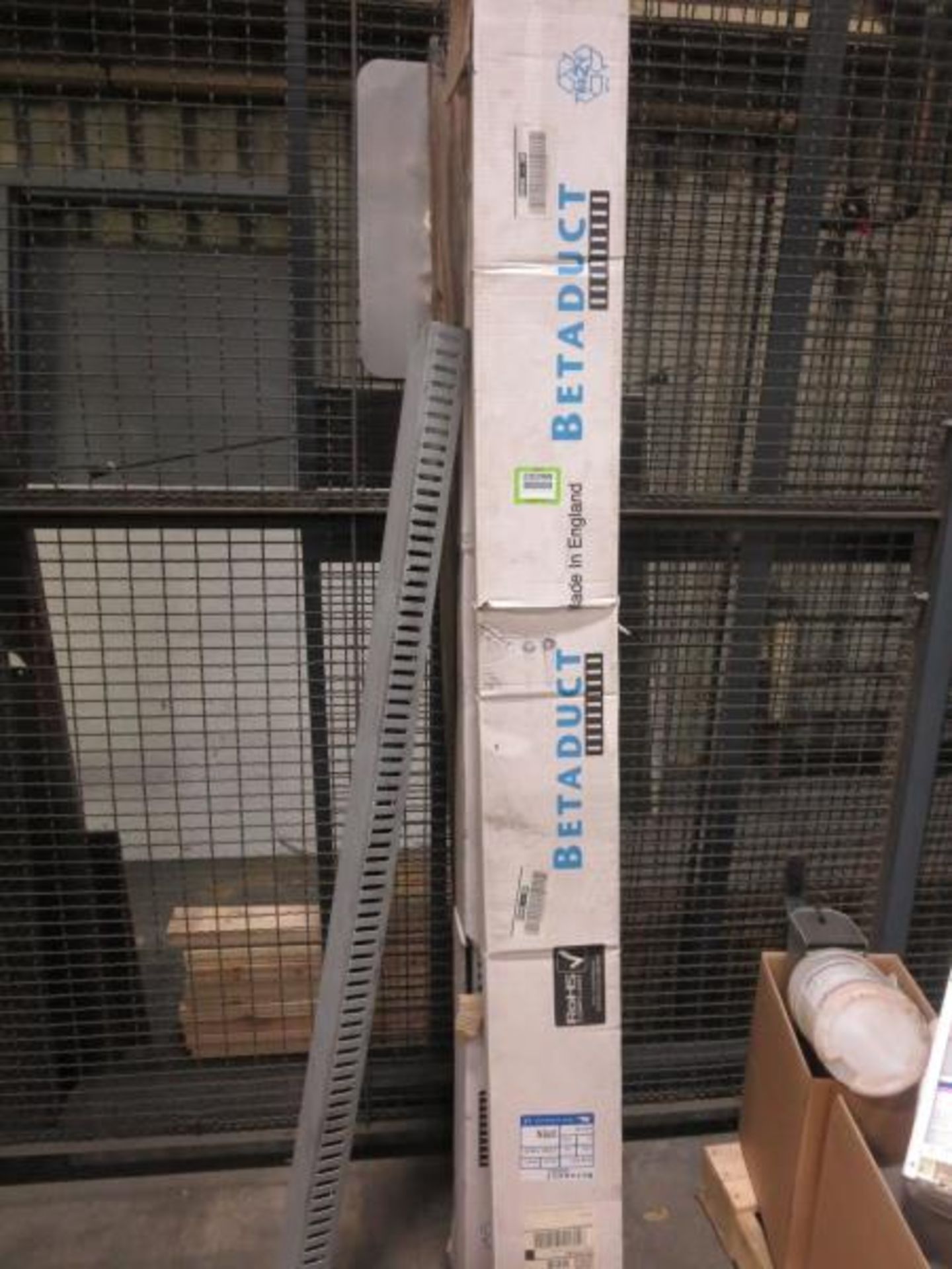 Lot 2 boxes Betaduct. Open Slot 16per box, white, UPVC 3 x 2 x 75. Hit # 2202999. Bldg.1 Cage.