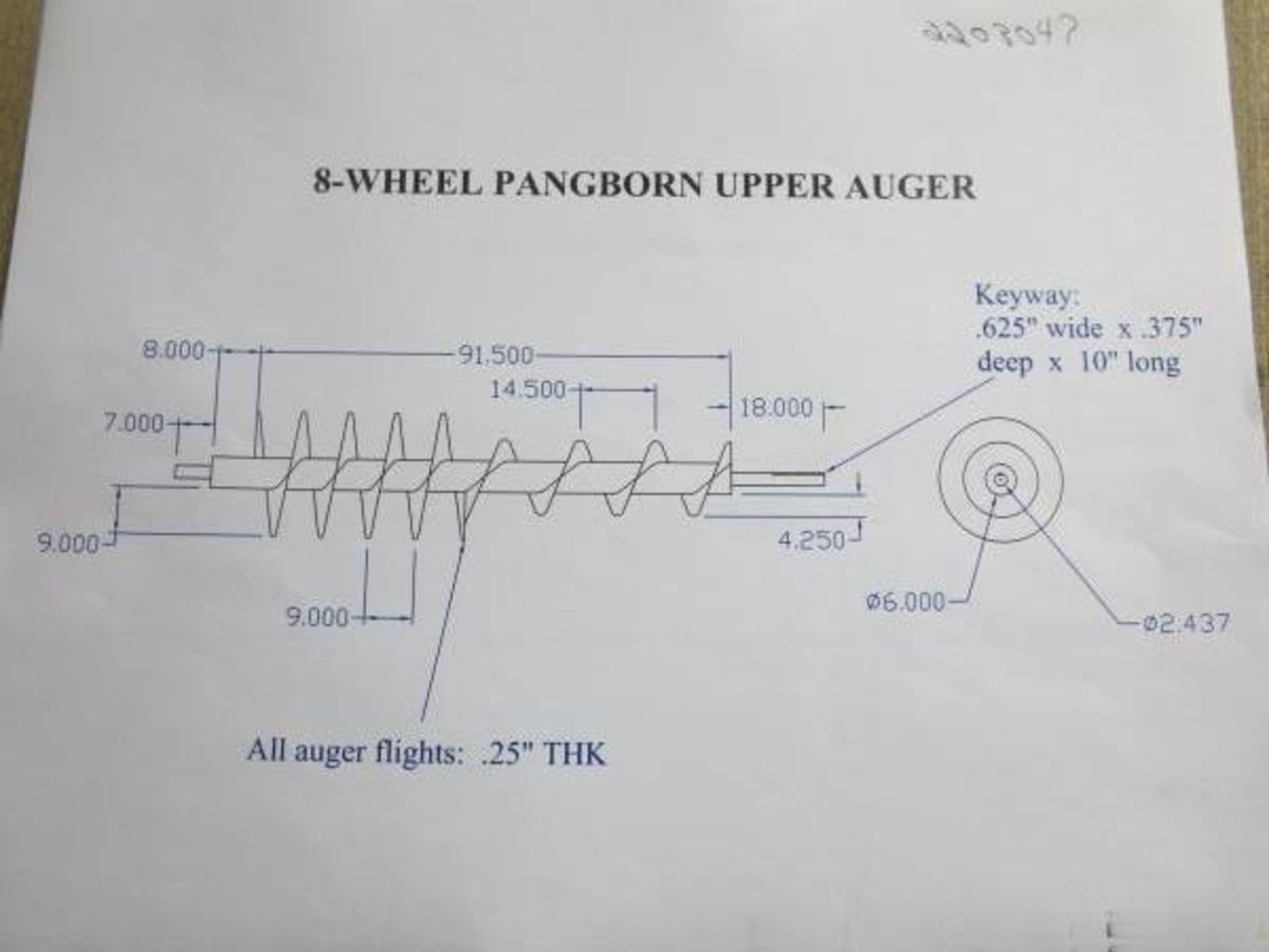 Auger For Pangborn 8 Wheel Upper Auger. Hit # 2203047. Bldg. 3. Asset Located at 820 S Post Rd, - Image 3 of 3