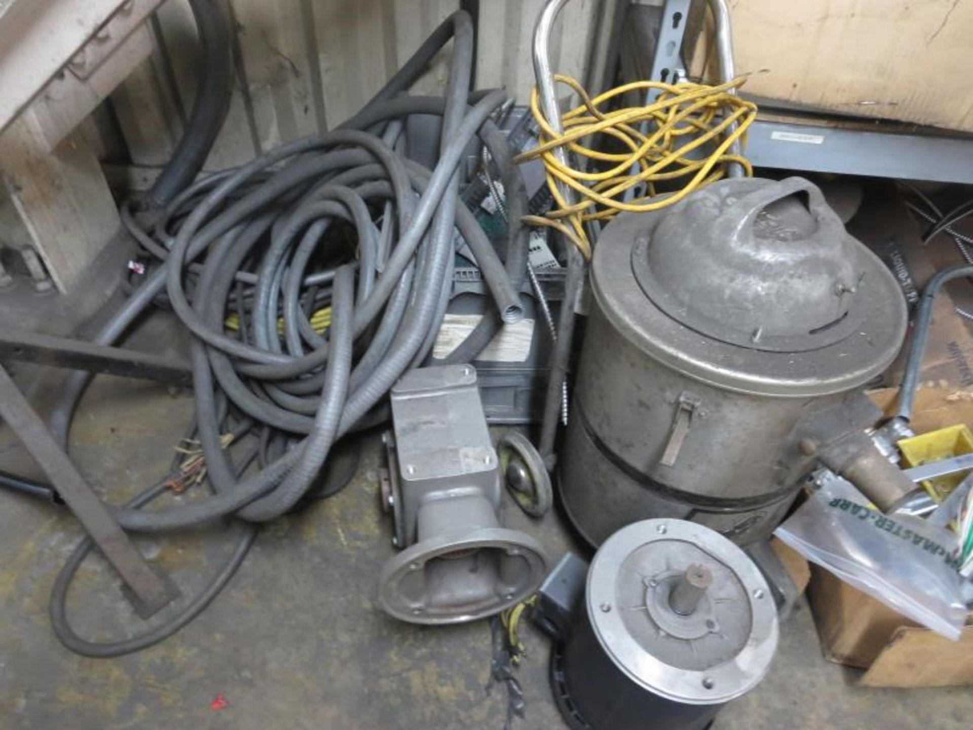 Electrical Parts. Contents of Corner Electrical wire, conduit fittings, Shop vac, 2- shelves, - Image 6 of 7