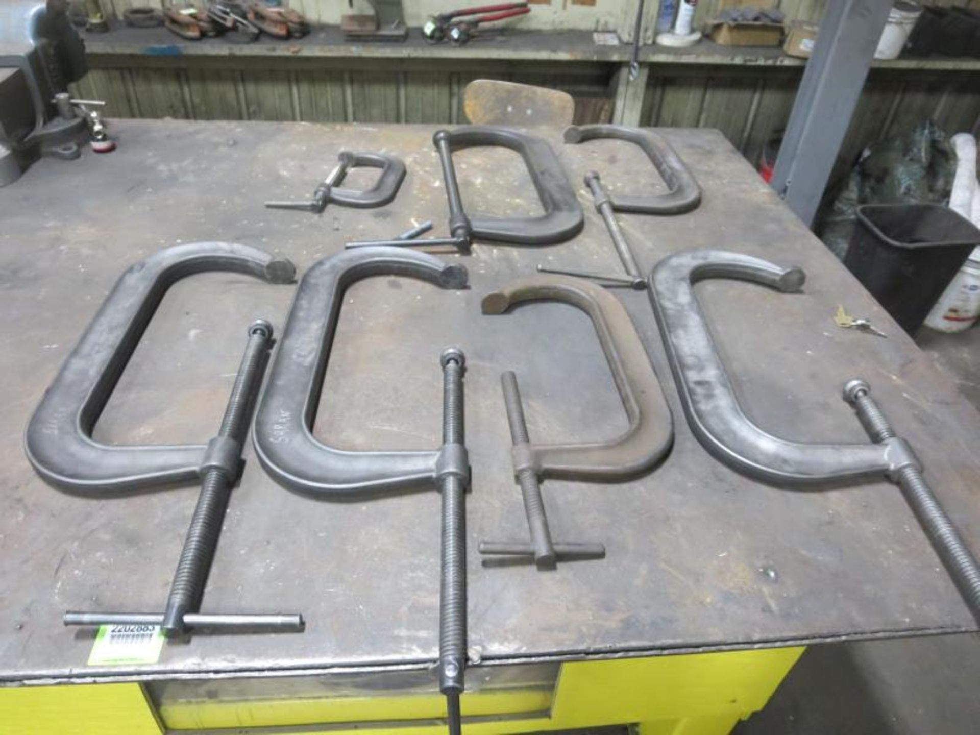 Lot (Qty 7) Clamps, consisting of (4) 14", (2) 12" & (1) 5". Hit # 2202893. Bldg.1 Maint. Shop.