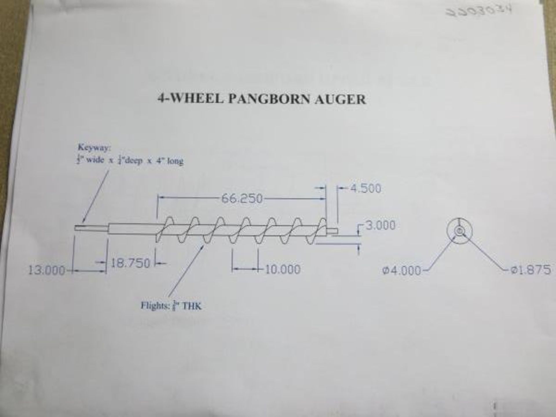 Auger for 4 Wheel Pangborn Shot Blaster. Hit # 2203034. Bldg. 3. Asset Located at 820 S Post Rd, - Image 3 of 3