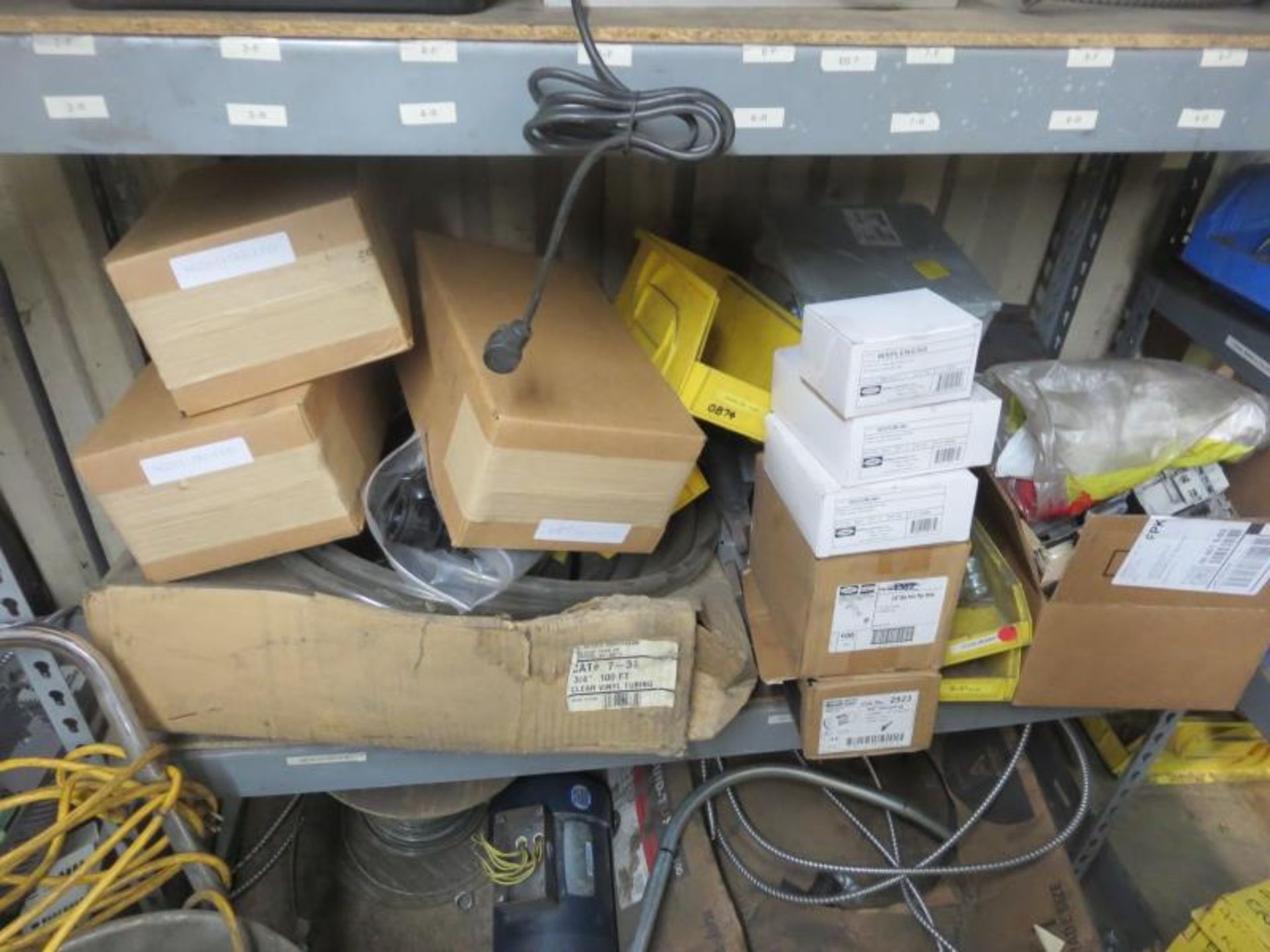 Electrical Parts. Contents of Corner Electrical wire, conduit fittings, Shop vac, 2- shelves, - Image 3 of 7