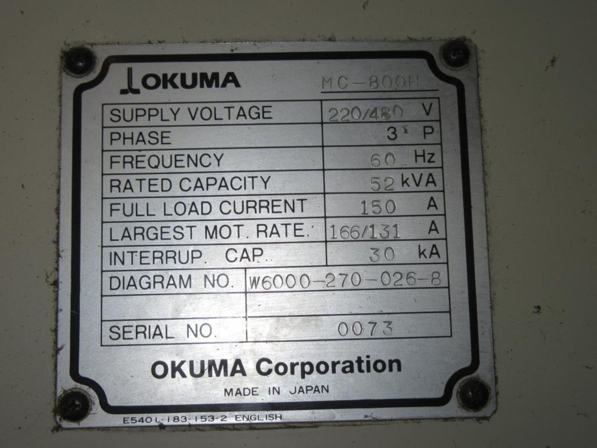 Okuma MC-800H. 1999 - CNC Horizontal Machining Center with OSP 7000M 3-Axis Control Panel, 32" - Image 22 of 24