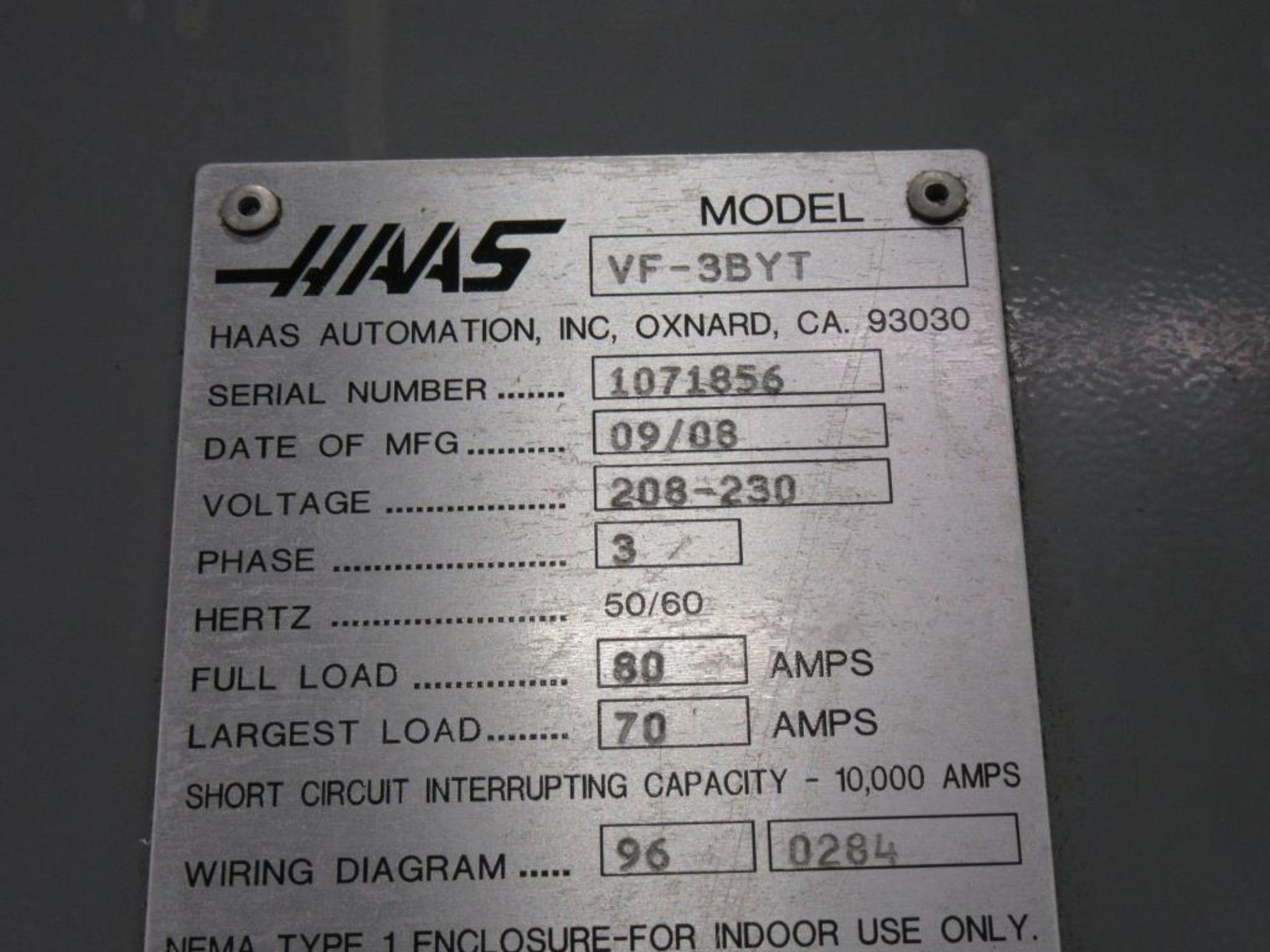 Haas VF-3BYT. 2008 - CNC Vertical Machining Center with Haas 3-Axis Control Panel, Table Size 54"L x - Image 15 of 15