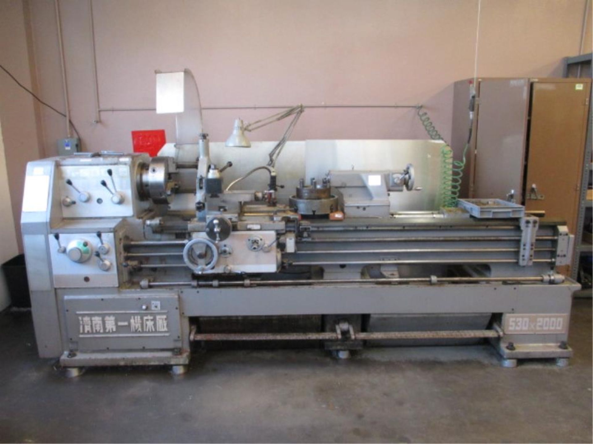 Lathe. Jinan First JI-530X2000 Engine Lathe with 12.5" 3-Jaw Chuck, 3 3/16" Spindle Bore, Steady