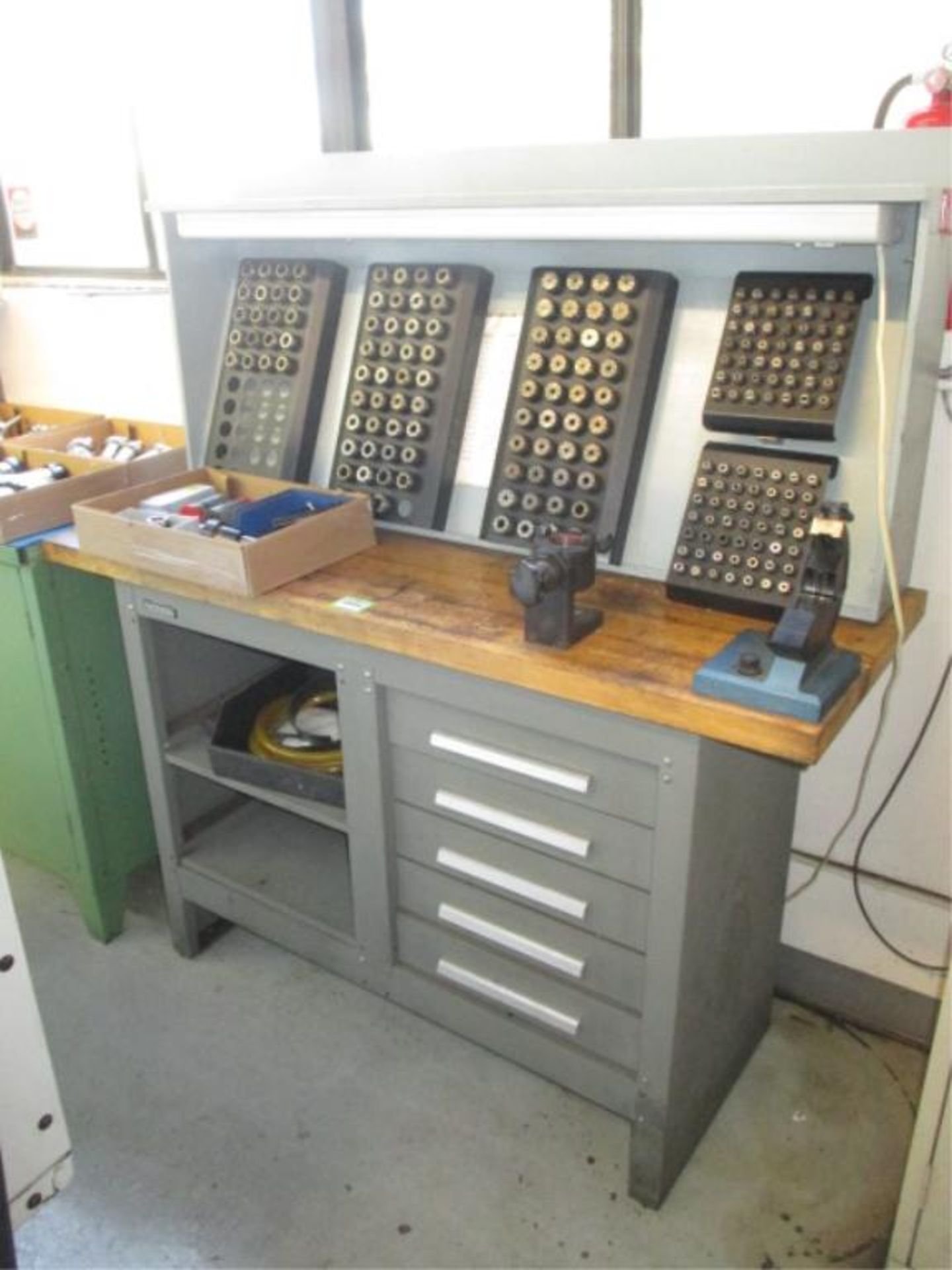 Collets and Workbench. 5-Drawer Workbench with Assorted Flex Collets with Racks. HIT# 2205819. CNC