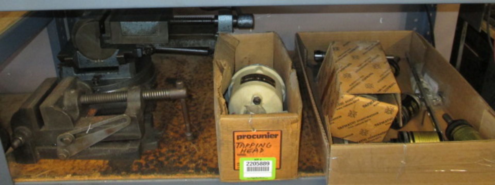 Shop Tools. Lot: Assorted Shop Tools. Includes: (2) Compound Machine Vises, Procunier Tapping