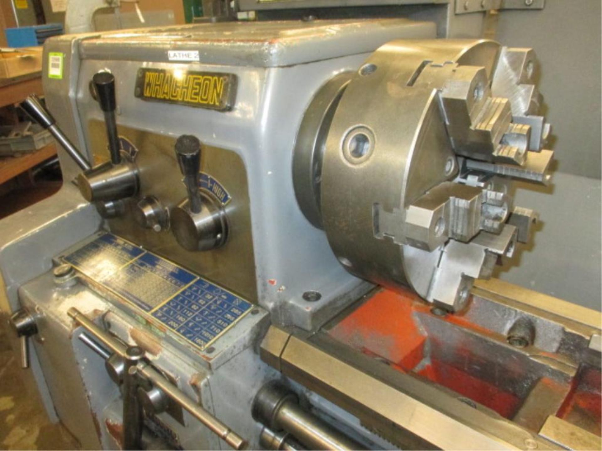 Lathe. 1988 Whacheon WL-435 (435-1500) Gap Bed Engine Lathe with 12" 6-Jaw Chuck, 2 1/8" Spindle - Image 2 of 5