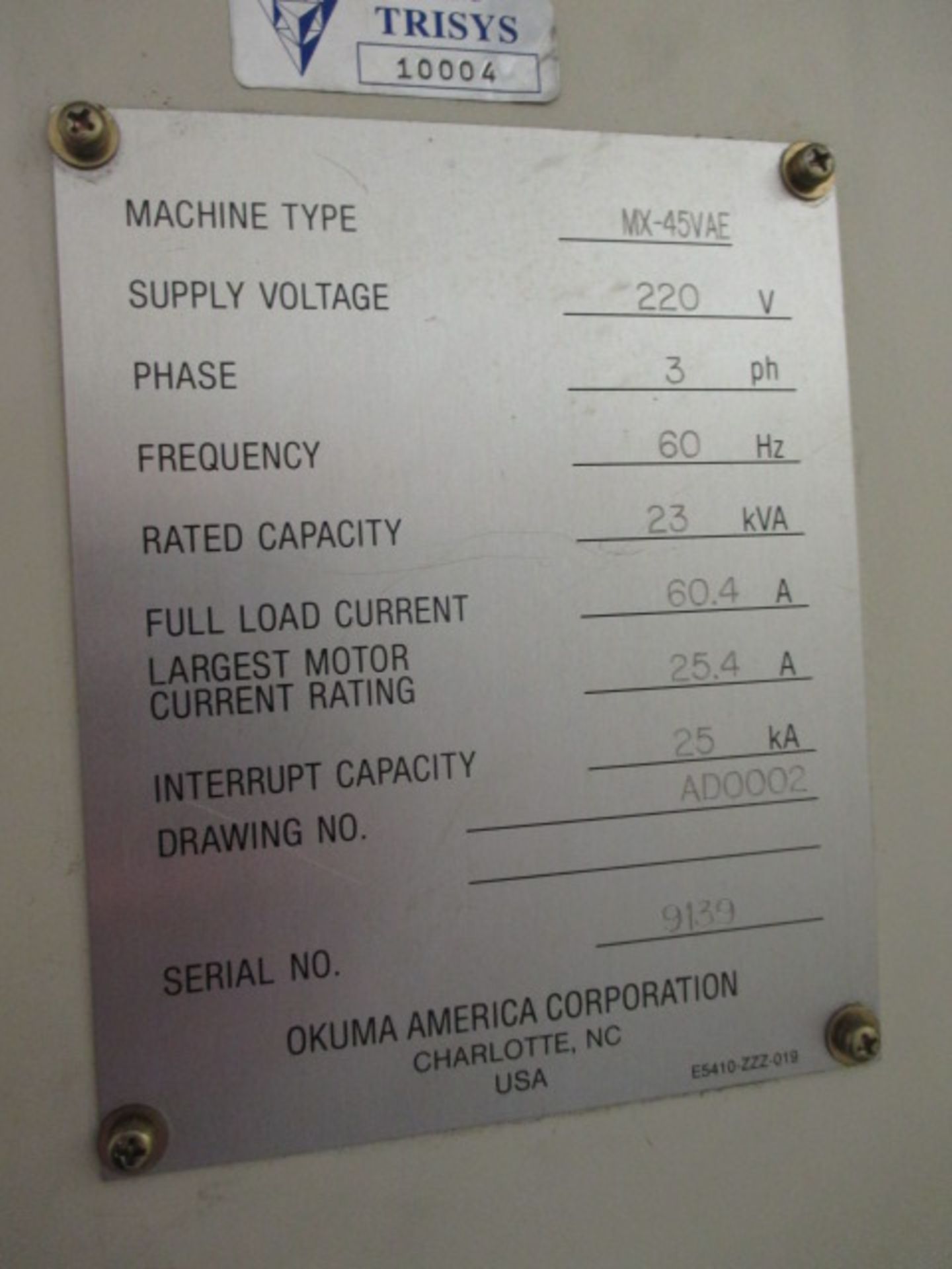 Machining Center. 1997 Okuma MA-45VAE 4-Axis Vertical CNC Machining Center. 30.5"x 18"x 17" Table - Image 7 of 9