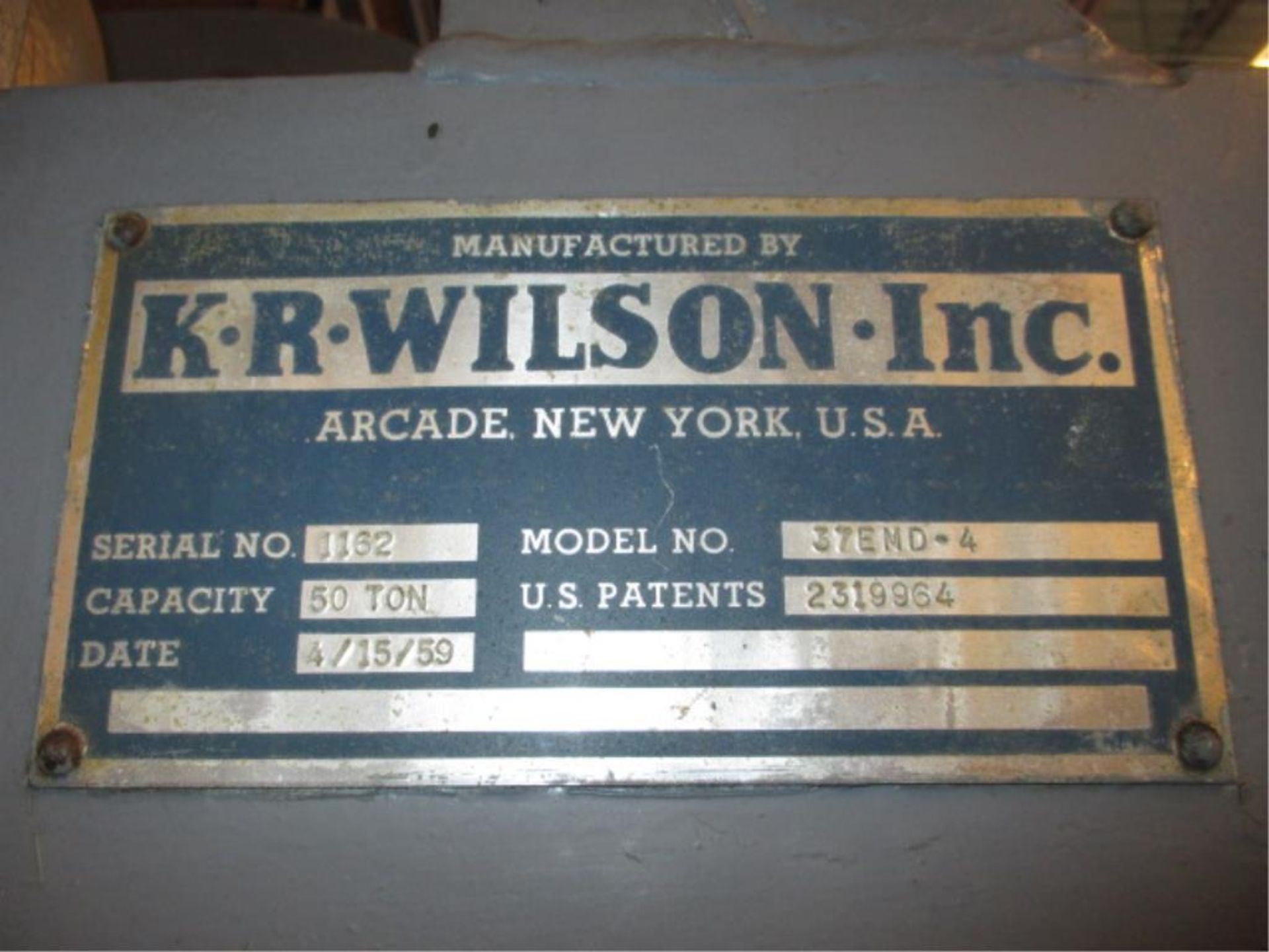 H Frame Press. 1959 K.R. Wilson 37EMD-4 50-Ton Hydraulic H Frame Press. S/N-1162. HIT# 2205985. Main - Image 3 of 3