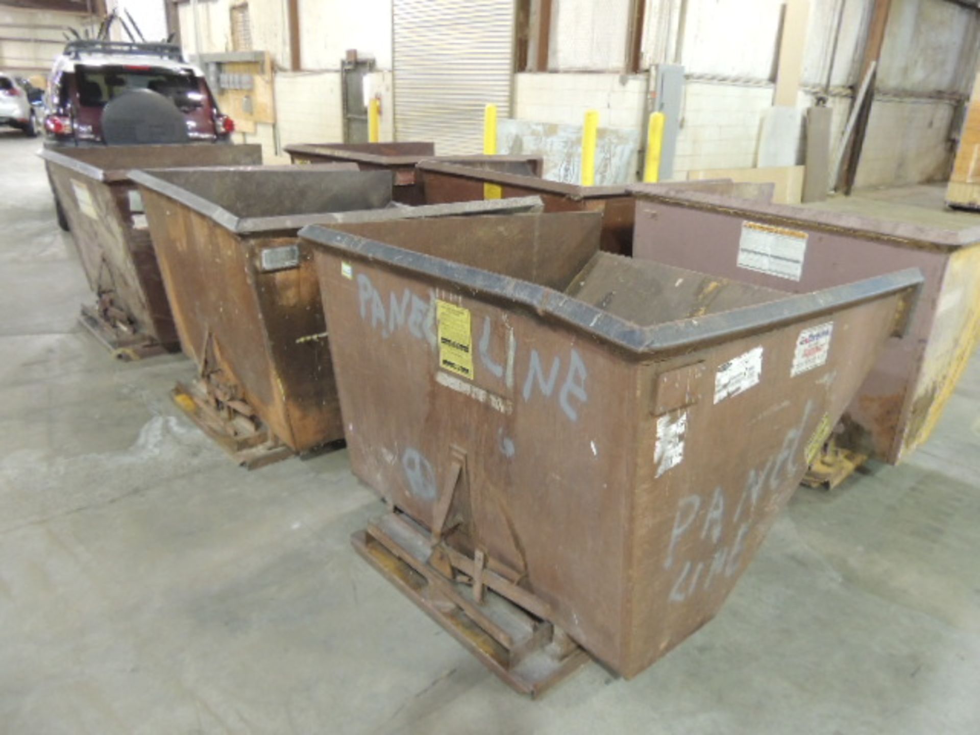 Galbreath Lot: (6) Self dumping metal hoppers, 2000lb capacity . HIT# 2158106. Production Area.