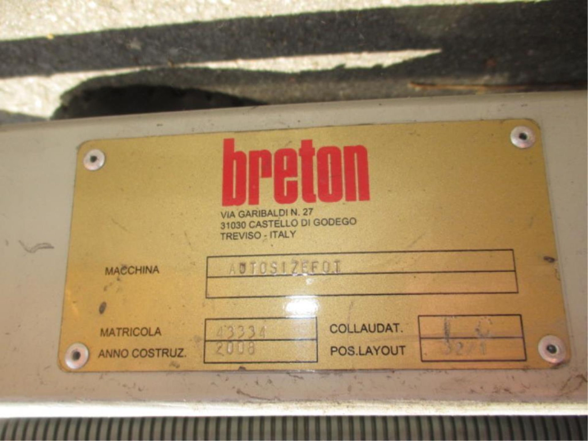 Breton APAL 1633A00 Stone Slab Digitizer with 20ft x 6ft Conveyor, Mfg. Yr. 2008, Barcode Scanner - Image 9 of 9