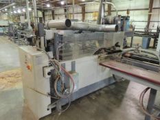 Midwest Automation DE 4100 End Trim Saw. (2) infeed tables, 144"x41"x44", (1) out feed 144"x38"x32".