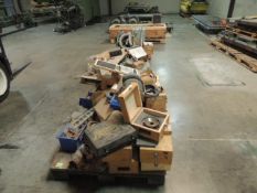 Lot: Five pallets (2) electric motors, Penske 54hp, Edge bander parts, transformer, blower,