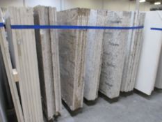 Lot: (50) Assorted Quartz Stone Slabs with (4) Wood A-Frames [click on PDF Hyperlink Located in