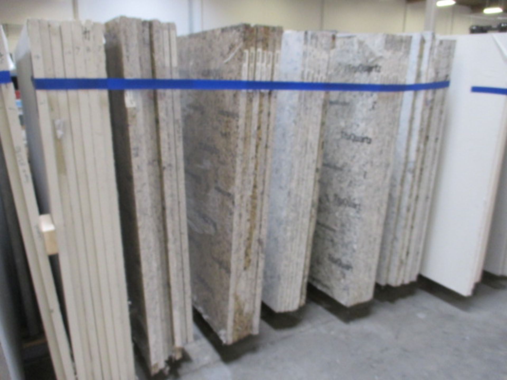 Lot: (50) Assorted Quartz Stone Slabs with (4) Wood A-Frames [click on PDF Hyperlink Located in