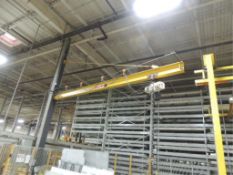 Abell-Howe Jib Crane, beam mounted, 18' swing arm, Coffing 1/2 ton electric chain hoist w/