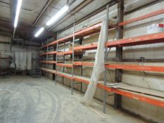 Lot of pallet racking (9) 12'6"x24" uprights, (64) 8' cross members. HIT# 2158099. Accessories Area.