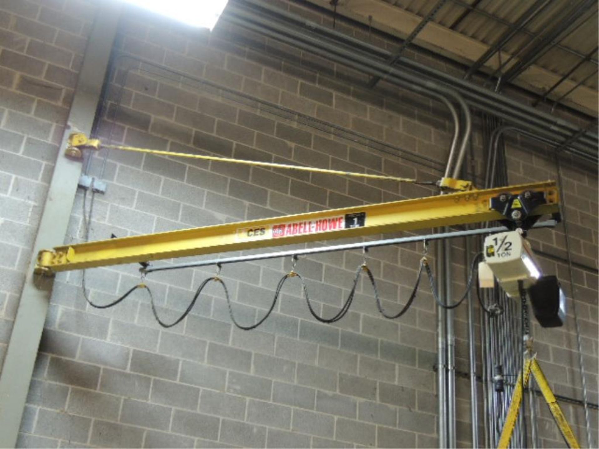 Abell-Howe Jib Crane, beam mounted, 12' swing arm, Coffing 1/2 ton electric chain hoist w/