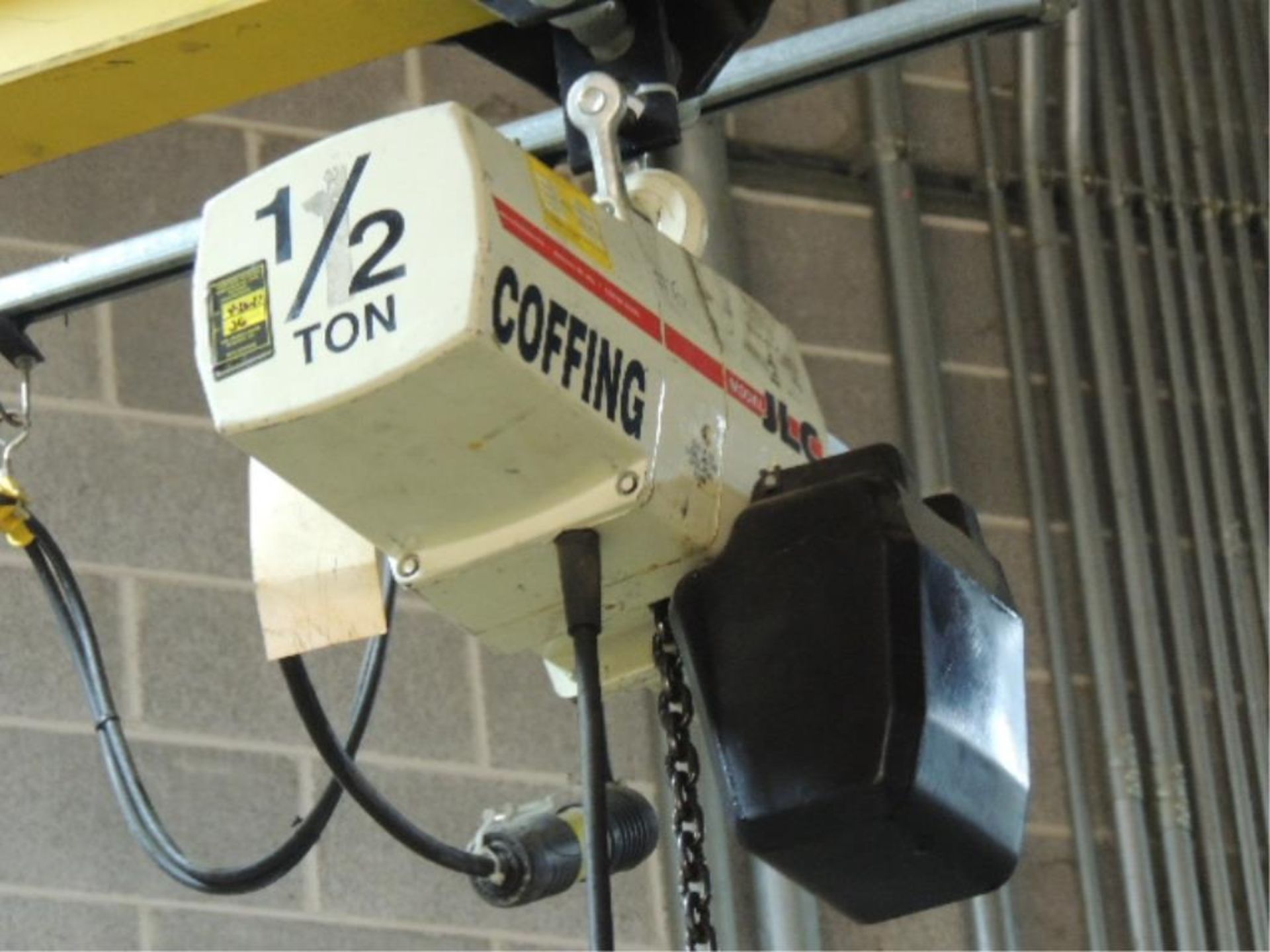 Abell-Howe Jib Crane, beam mounted, 12' swing arm, Coffing 1/2 ton electric chain hoist w/ - Image 2 of 3