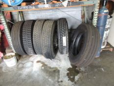 Dayton Lot: (2) Bridgestone steering axle tires 11R22.5, unused, (2) Dayton drive tires D610D