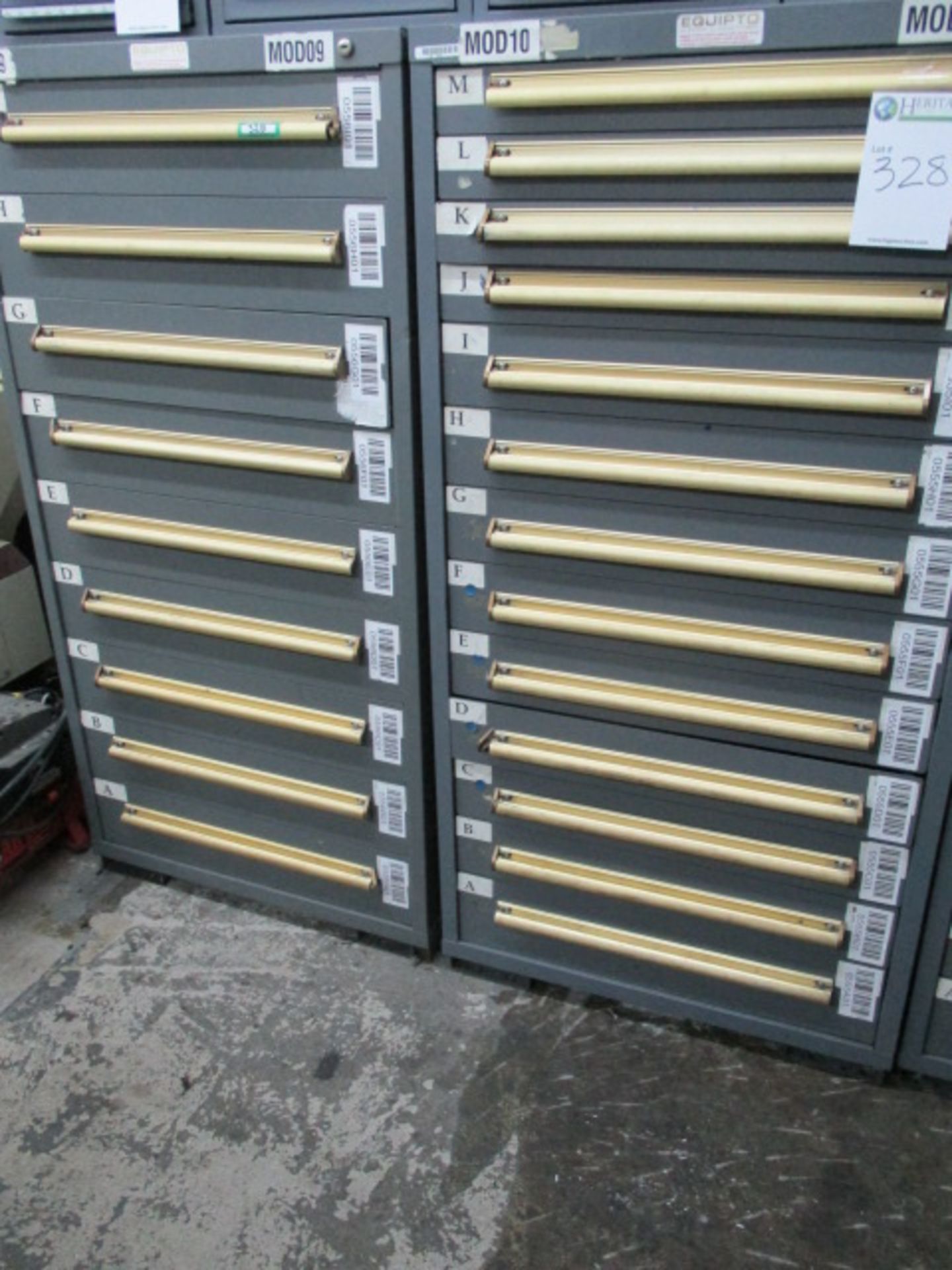 Lot: Qty-2 Equipto Utility Parts Storage Cabinet (Each 30"Lx60"Hx28"Deep) (1@9 Drawers ; 1@13